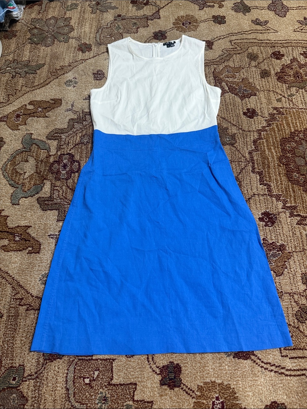 theory blue and white linen blend a line dress